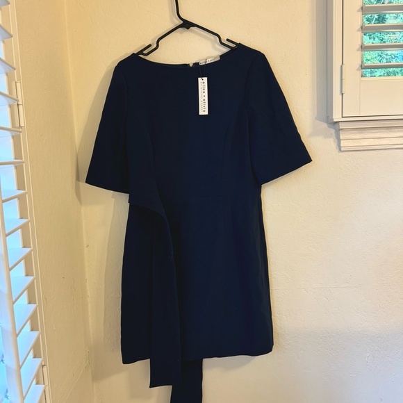 NWT Alice + Olivia Virgil Navy Blue Boat Neck Wrap Dress 12 - Picture 2 of 7